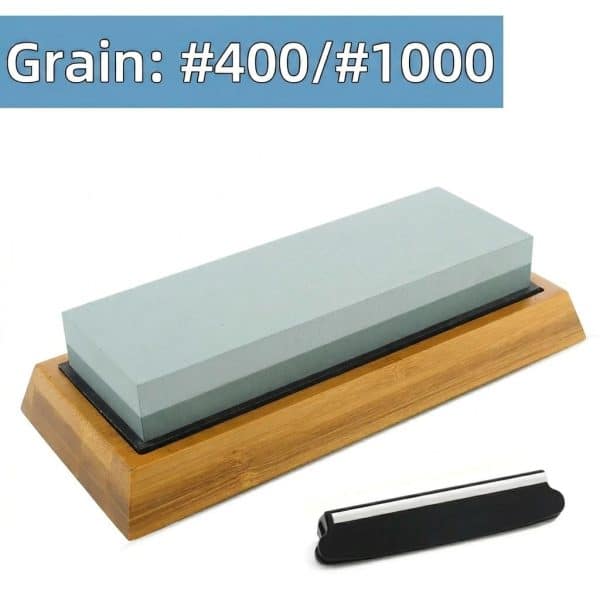 Pierre à aiguiser japonaise en grain 400/1000 avec guide d'angle et base antidérapante