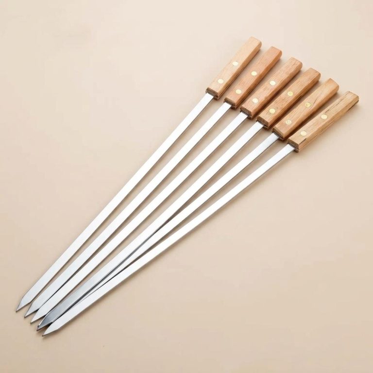 Piques-a-Brochettes-Inox-Plates-avec-Manche-en-Bois-en-lot-de-6-picture-8341