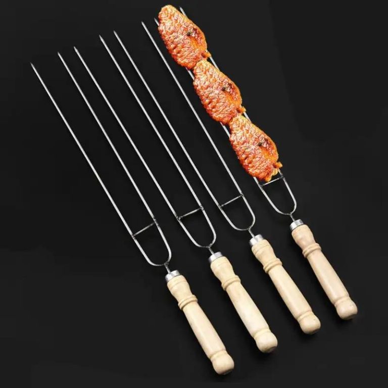 Piques-a-Brochettes-Inox-a-Double-Tige-avec-Manche-en-Bois-en-lot-de-5-galerie-4366