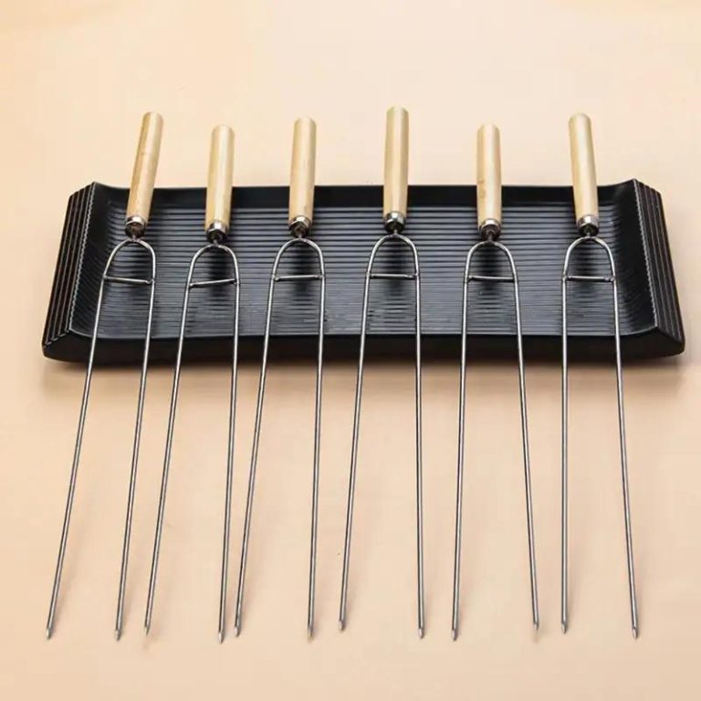 Piques-a-Brochettes-Inox-a-Double-Tige-avec-Manche-en-Bois-en-lot-de-5-galerie-6318