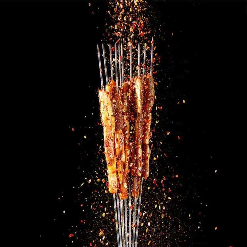 Piques à brochettes inox à double tige avec manche en bois en lot de 5