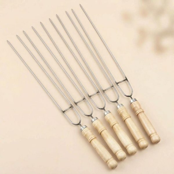 Piques à brochettes inox à double tige avec manche en bois en lot de 5