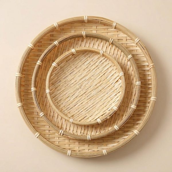 Plateau bambou tressé artisanal zaru à fond ajouré