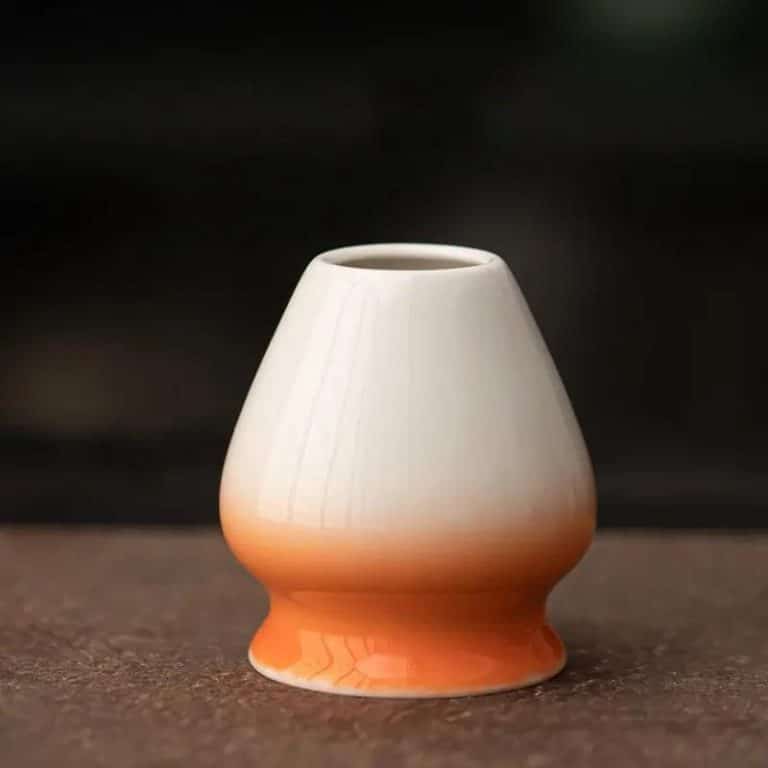 Porte-fouet à matcha en céramique émaillée - Blanc et Orange