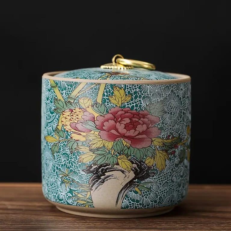 Pot Ceramique a Motifs Japonais avec Couvercle Bombe