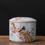 Pot Ceramique a Motifs Japonais avec Couvercle Bombe