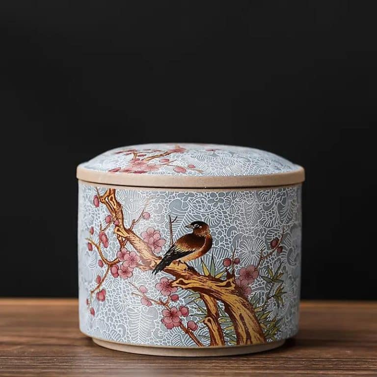 Pot Ceramique a Motifs Japonais avec Couvercle Bombe