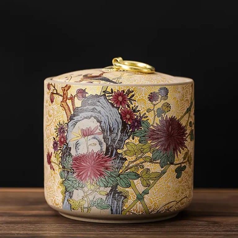Pot Ceramique a Motifs Japonais avec Couvercle Bombe