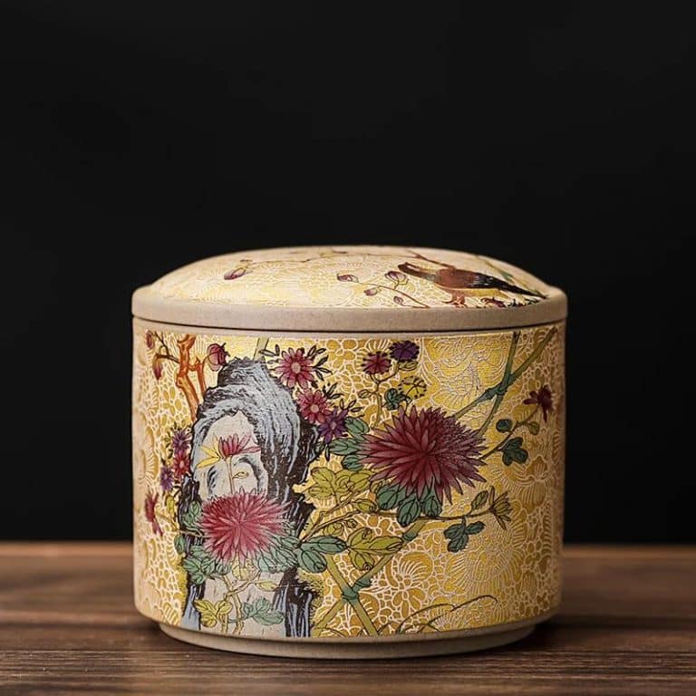 Pot Ceramique a Motifs Japonais avec Couvercle Bombe