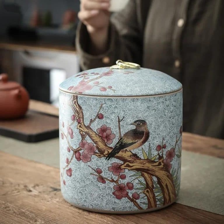 Pot Ceramique a Motifs Japonais avec Couvercle Bombe