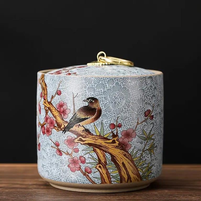 Pot Ceramique a Motifs Japonais avec Couvercle Bombe