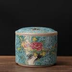 Pot Ceramique a Motifs Japonais avec Couvercle Bombe
