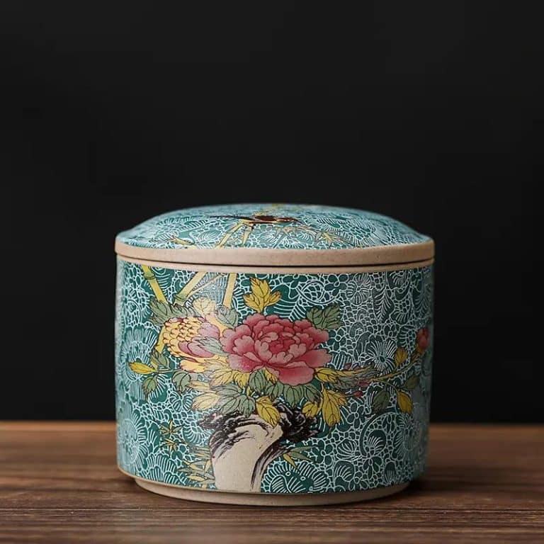 Pot Ceramique a Motifs Japonais avec Couvercle Bombe