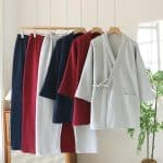 Pyjama japonais d’hiver en coton épais avec col en V et liens à nouer