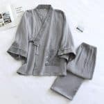 Pyjama japonais jinbei en coton à motifs géométriques - Gris, XL