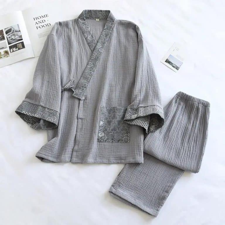 Pyjama japonais jinbei en coton à motifs géométriques - Gris, XL