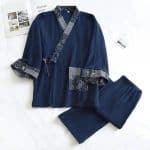 Pyjama japonais jinbei en coton à motifs géométriques - Bleu Marine, XL