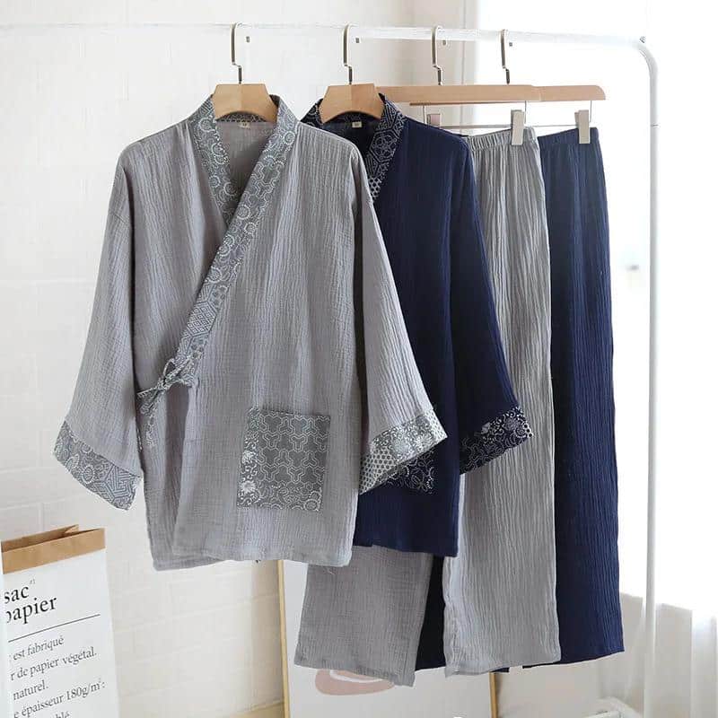 Pyjama japonais jinbei en coton à motifs géométriques