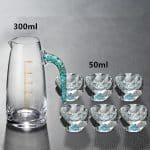 Set de carafe et verres à umeshu en cristal Edo facetté - Turquoise