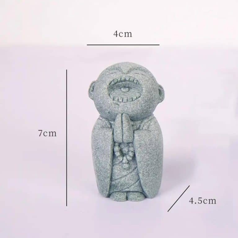 Statuette de moine bouddhiste en résine effet pierre - Moine Souriant Bouche Ouverte