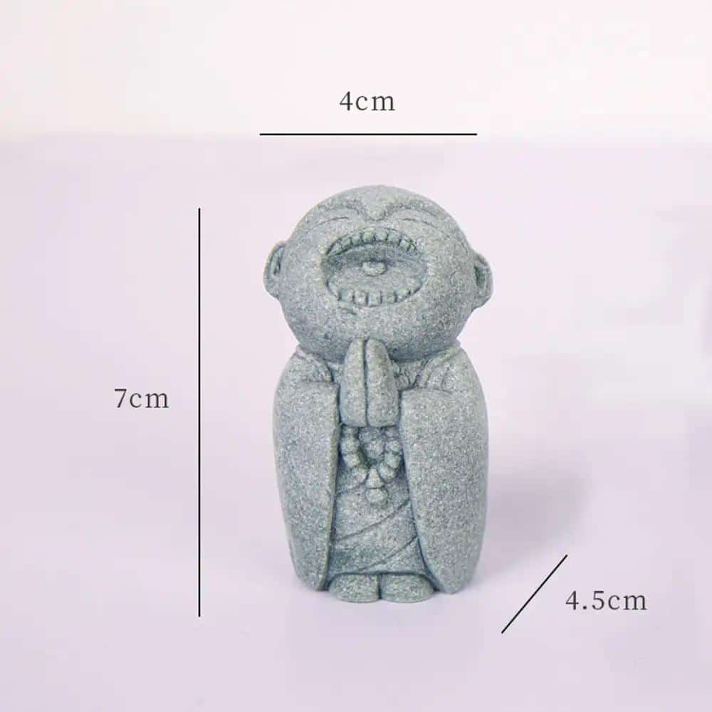 Statuette de moine bouddhiste en résine effet pierre - Moine Souriant Bouche Ouverte
