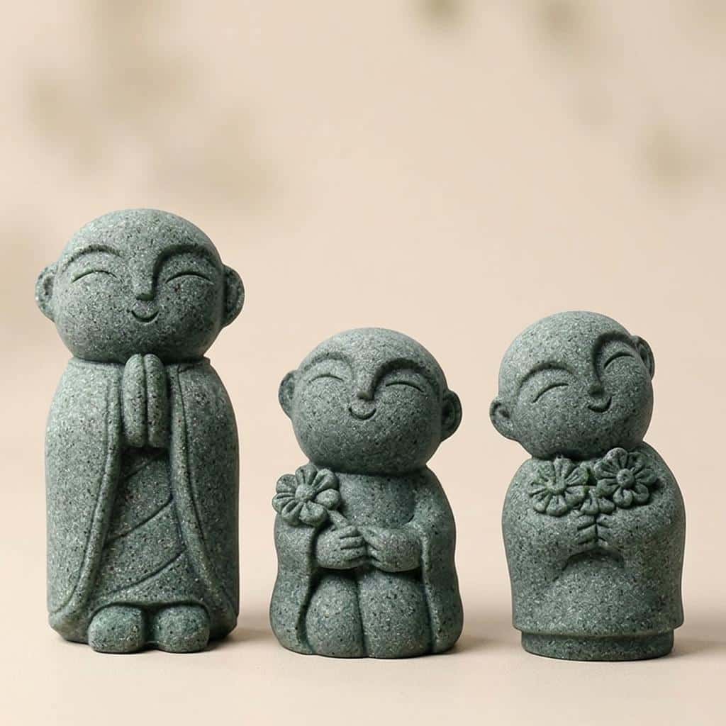 Statuette de moine bouddhiste en résine effet pierre