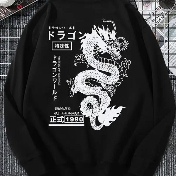 Sweat orné d'un dragon japonais au dos