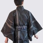 Yukata en Coton Noir a Motifs de Feuilles de Bambou