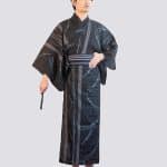Yukata en Coton Noir a Motifs de Feuilles de Bambou