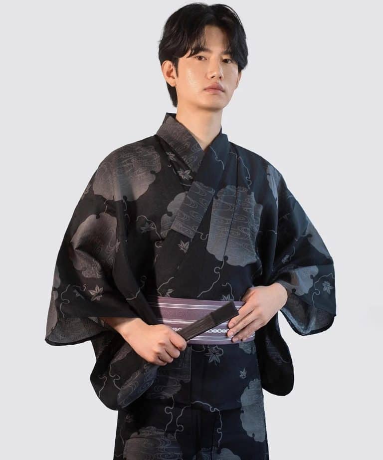 Yukata en Coton a Motifs de Nuages et Derable pour Homme