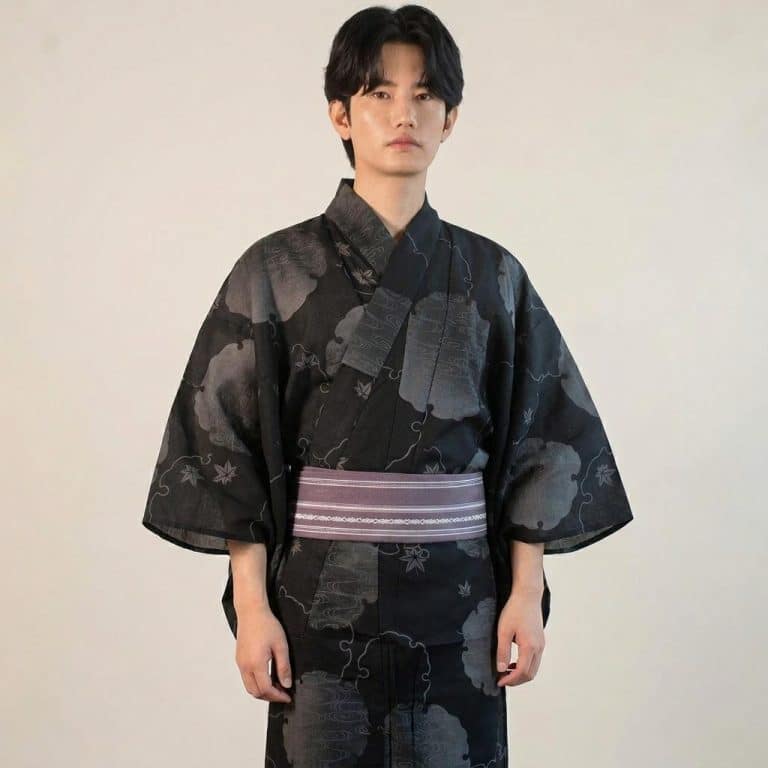 Yukata en Coton a Motifs de Nuages et Derable pour Homme
