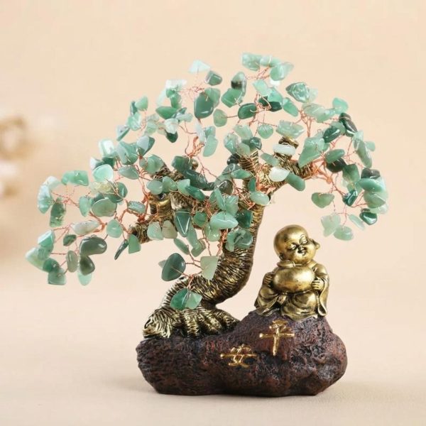 Arbre de jade feng shui en cristal avec figurine de Bouddha