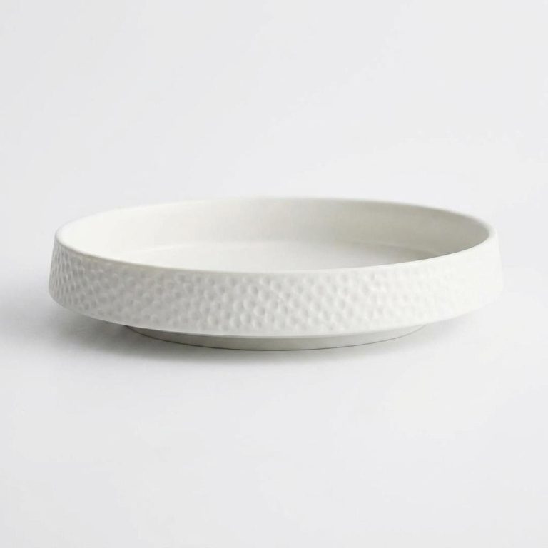 Assiette creusée et bol en céramique à motif martelé - Blanc, Grande Assiette