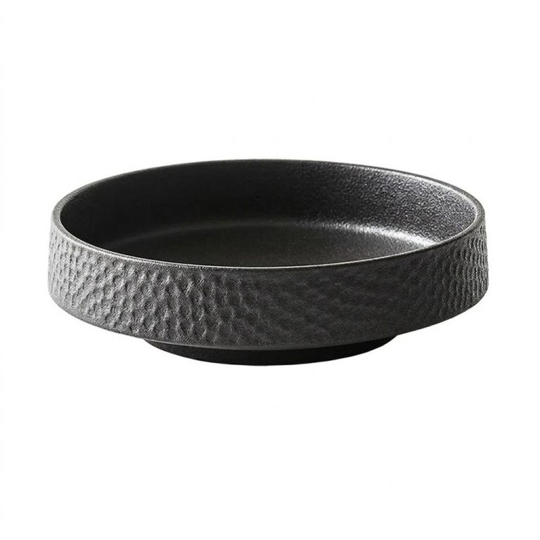 Assiette creusée et bol en céramique à motif martelé - Noir, Petite Assiette Creuse