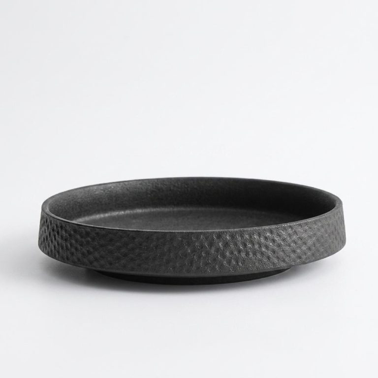 Assiette creusée et bol en céramique à motif martelé - Noir, Grande Assiette