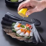 Assiette éventail en céramique émaillée avec effet marbré