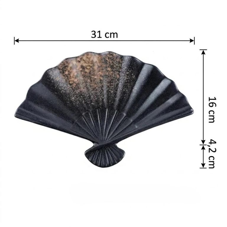 Assiette éventail en céramique émaillée avec effet marbré - Noir