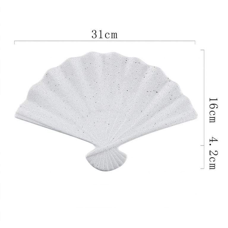 Assiette éventail en céramique émaillée avec effet marbré - Blanc