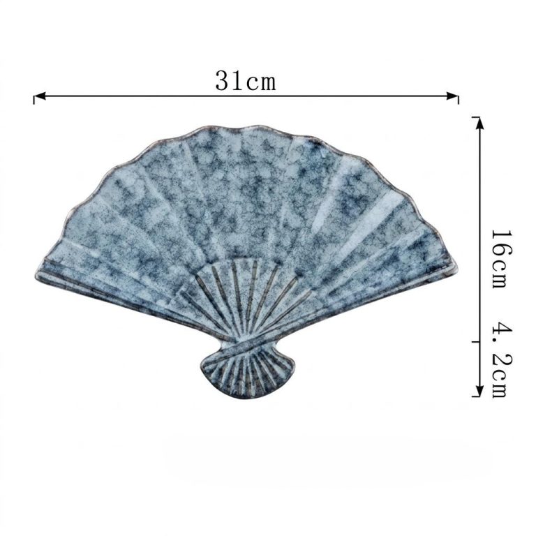 Assiette éventail en céramique émaillée avec effet marbré - Gris Bleu