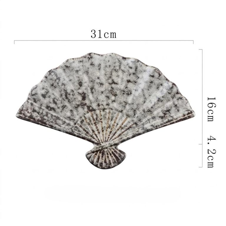 Assiette éventail en céramique émaillée avec effet marbré - Beige