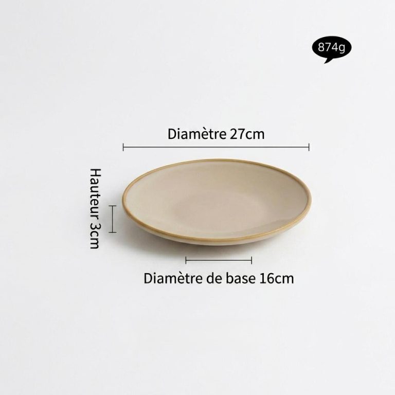 Assiette plate blanche en porcelaine avec liseré doré - Grand