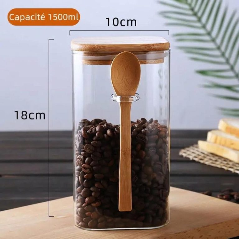 Bocal hermétique en verre avec couvercle en bambou - 1500 ml