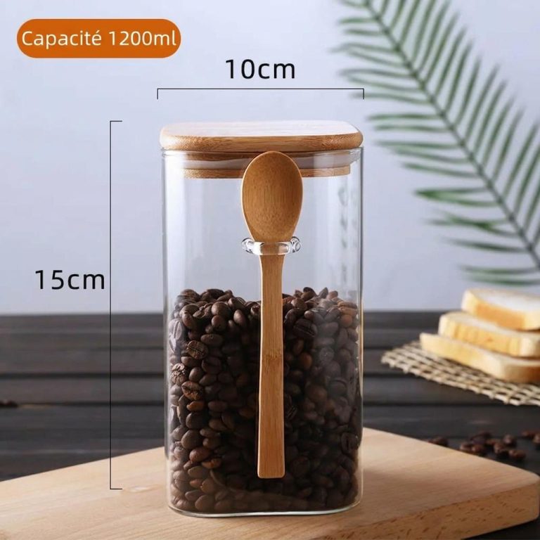 Bocal hermétique en verre avec couvercle en bambou - 1200 ml