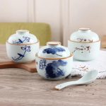 Bol à soupe miso avec couvercle en céramique à motifs japonais