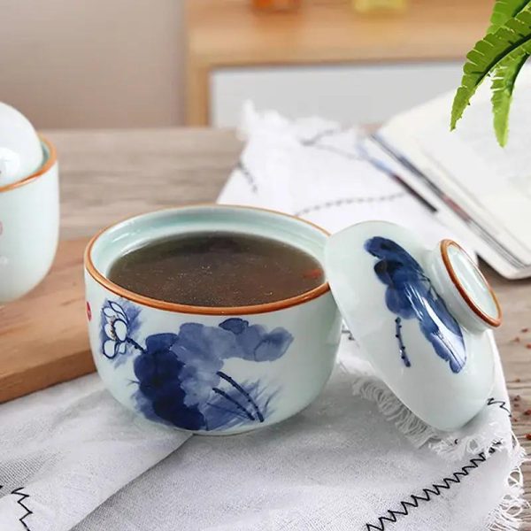 Bol à soupe miso avec couvercle en céramique à motifs japonais
