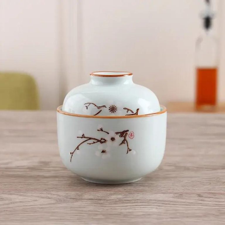 Bol à soupe miso avec couvercle en céramique à motifs japonais - Branches de Prunier