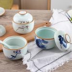 Bol à soupe miso avec couvercle en céramique à motifs japonais