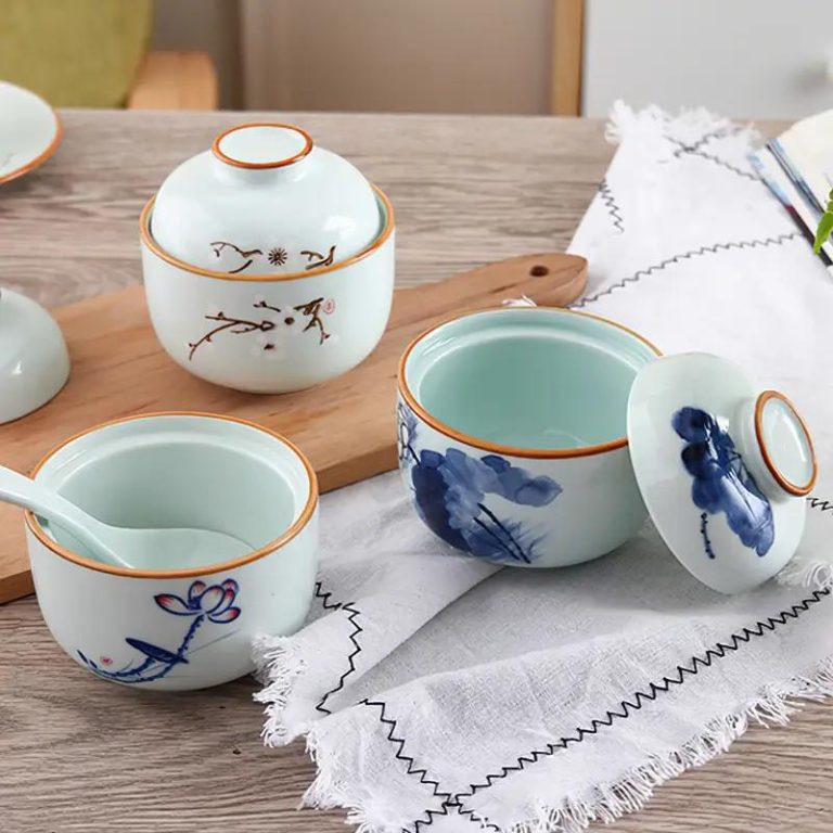 Bol à soupe miso avec couvercle en céramique à motifs japonais