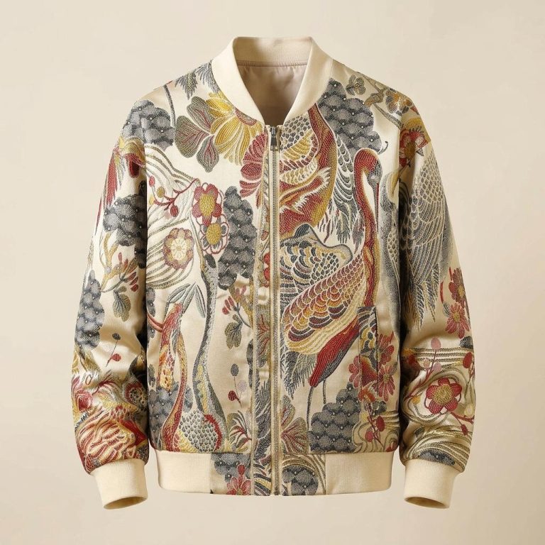 Bomber à motifs de grues japonaises
