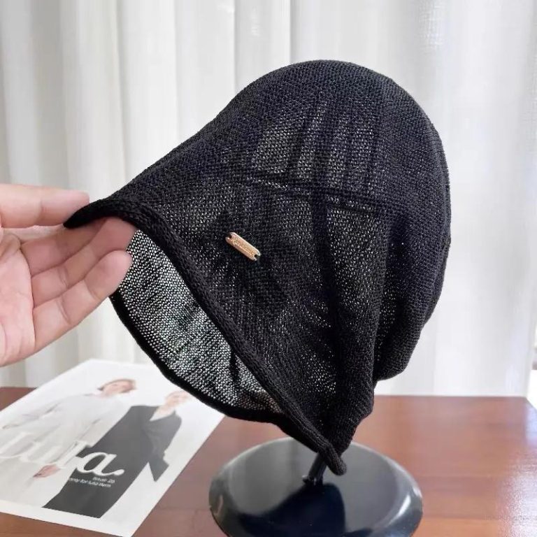 Bonnet beanie japonais en maille ajouré respirant - Noir